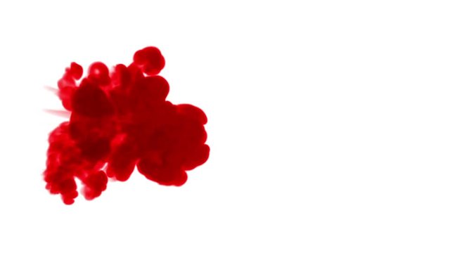 red ink dissolves in water on white background with luma matte. 3d render V3 a lot of streams