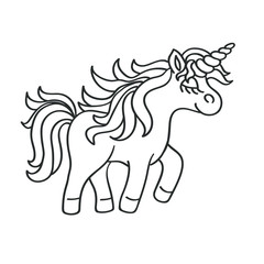 Hand drawing outline walking unicorn icon isolated on white