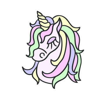 Hand drawing unicorn head sketch isolated on the white