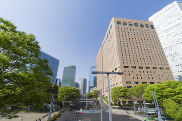 Fototapeta na wymiar 東京風景・春・新緑・青空・新宿