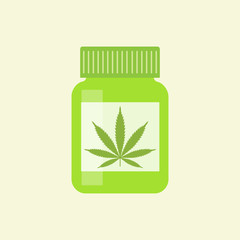 Bottle with medical marijuana and Medical cannabis pills - marijuana tablets. Isolated vector.