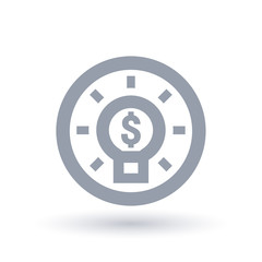 Lightbulb with dollar sign in circle outline. Money idea icon. Innovation wealth concept symbol. Vector illustration.