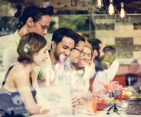 Diverse friends together in the restaurant