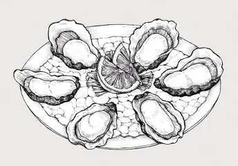 Foto auf Leinwand Hand drawn oyster salt-water bivalve platter © Rawpixel.com
