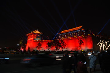 The North Gate of Xian Wall illuminated on Chinese New Year 2017