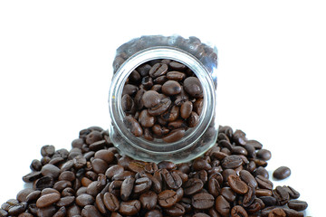 Coffee bean in glass bottle.