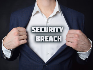 On the businessman's chest is an inscription:SECURITY BREACH