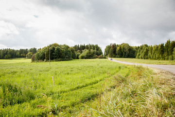 Arable land by the lake, Finland, tonning.Spring view