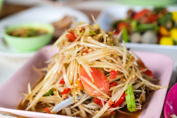Papaya seafood salad traditional spicy Thai food