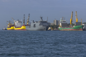 Fototapeta premium Sasa port of Davao with coast guard and some cargo vessels