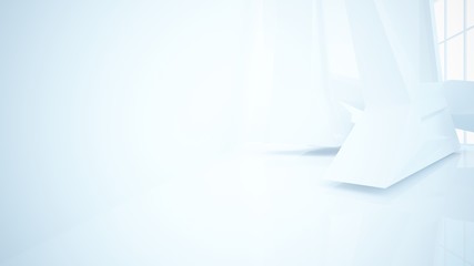 Abstract white parametric interior  with window. 3D illustration and rendering.