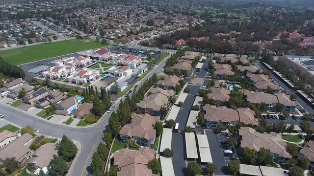 Southern California modern day neighborhood Aerial Flyover