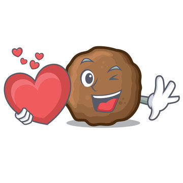 With Heart Meatball Mascot Cartoon Style