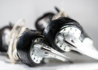 A pair of weathered ice hockey skates