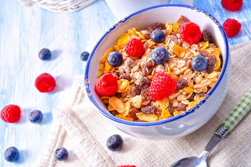 muesli breakfast menu with forest fruits