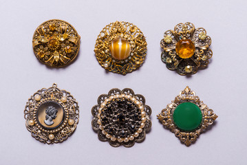 Set on vintage jewelry, brooches