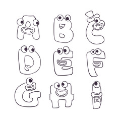 Cute monsters doodle alphabet abc