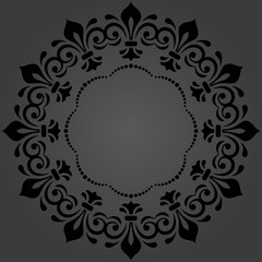 Oriental vector pattern with arabesques and floral elements. Traditional round black classic ornament. Vintage pattern with arabesques