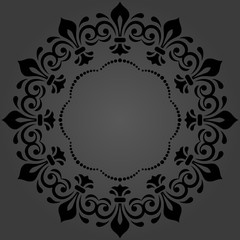 Oriental vector pattern with arabesques and floral elements. Traditional round black classic ornament. Vintage pattern with arabesques