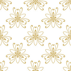 Floral vector golden ornament. Seamless abstract classic background with flowers. Pattern with repeating floral elements. Ornament for fabric, wallpaper and packaging