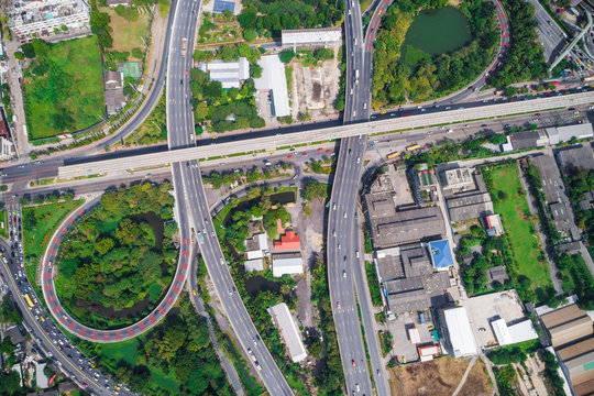 Aerial view intersection highway transport road