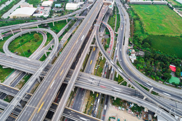 Intersection cross road aerial view in the city