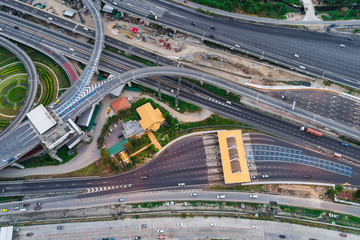 Intersection cross road aerial view in the city