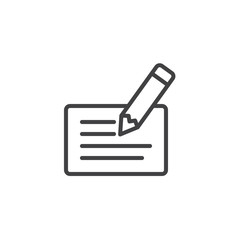 Cheque and pen outline icon
