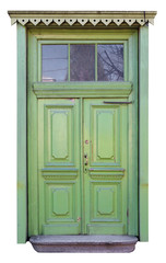 Homemade vintage wooden green door in rural style
