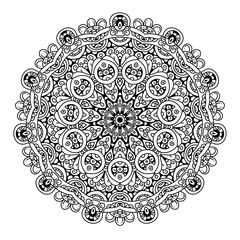 Black and white mandala vector isolated on white. Vector hand drawn circular decorative element.