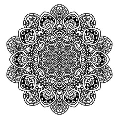 Black and white mandala vector isolated on white. Vector hand drawn circular decorative element.