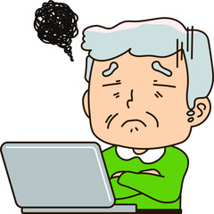 Grandfather using a laptop computer,To be disappointed