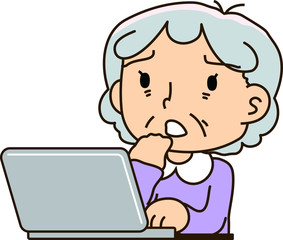 Grandmother using a laptop computer,To worry