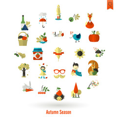 Set of Flat Autumn Icons