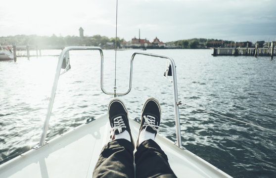 Person relaxing on boat