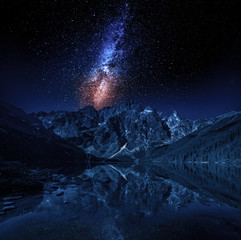 Milky way and lake in the Tatra Mountains, Poland
