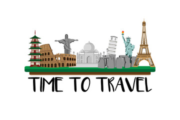 Fototapeta premium Travel and tourism . Road trip . Landmarks and pin map . Modern flat design. backpacker. background