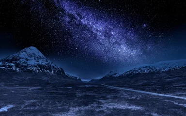 Wall murals Night Highlands at night with milky way, Scotland