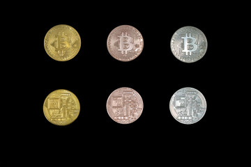 The digital currency coins on black background