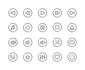 Minimal Set of Music Player Line Icons. Editable Stroke.