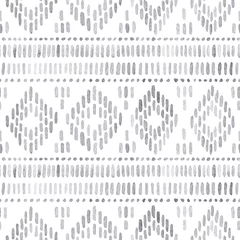 Aluminium Prints Boho Style Seamless watercolor pattern. Gray geometric elements on a white background. Handmade. Ethnic geometric ornament, tribal style, aztec wallpaper, bohemian native print. Uneven edges.
