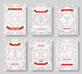 Israel vector brochure cards thin line set. Country template of flyear, magazines, posters, book cover, banners. Layout culture outline illustrations modern pages