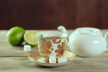 Cup of tea on wooden table