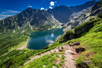 Naklejka na ściany i meble Mountain trail to Czarny Staw Gasienicowy in Tatras, Poland