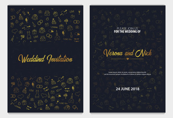 Set of Wedding Invitations tamplate with doodle elements on a background. Save the date cards. Vector illustration