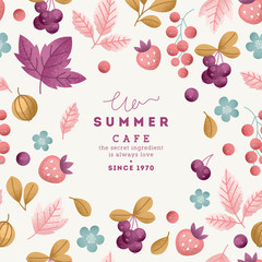 Wild berry design template. Forest berries fabric background. 
