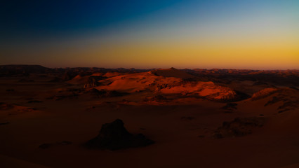 Naklejka premium Sunrise view to Tin Merzouga dune, Tassili nAjjer national park, Algeria