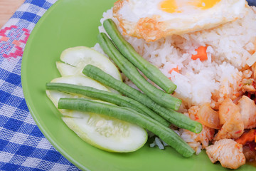 USA Fride Rice with egg fried, cucumber and long bean.