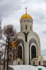 Fototapeta na wymiar Church of St. Great Martyr George the Victorious on Poklonnaya Hill in Moscow