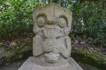 Ancient pre-columbian statues in San Agustin, Colombia. Archaeological Park, an altitude of 1800 meters at the source of the Magdalena River, in the Valley of the statues.